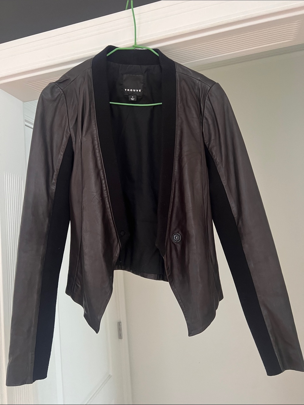 Trouve Black Leather Jacket with Knit Side Panels